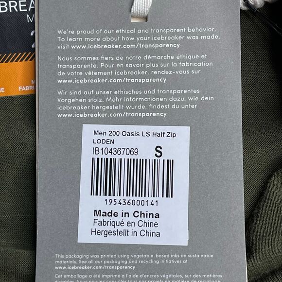 Icebreaker Merino 200 Oasis Long Sleeve Half Zip Base Layer Top Green Small New - Picture 9 of 16